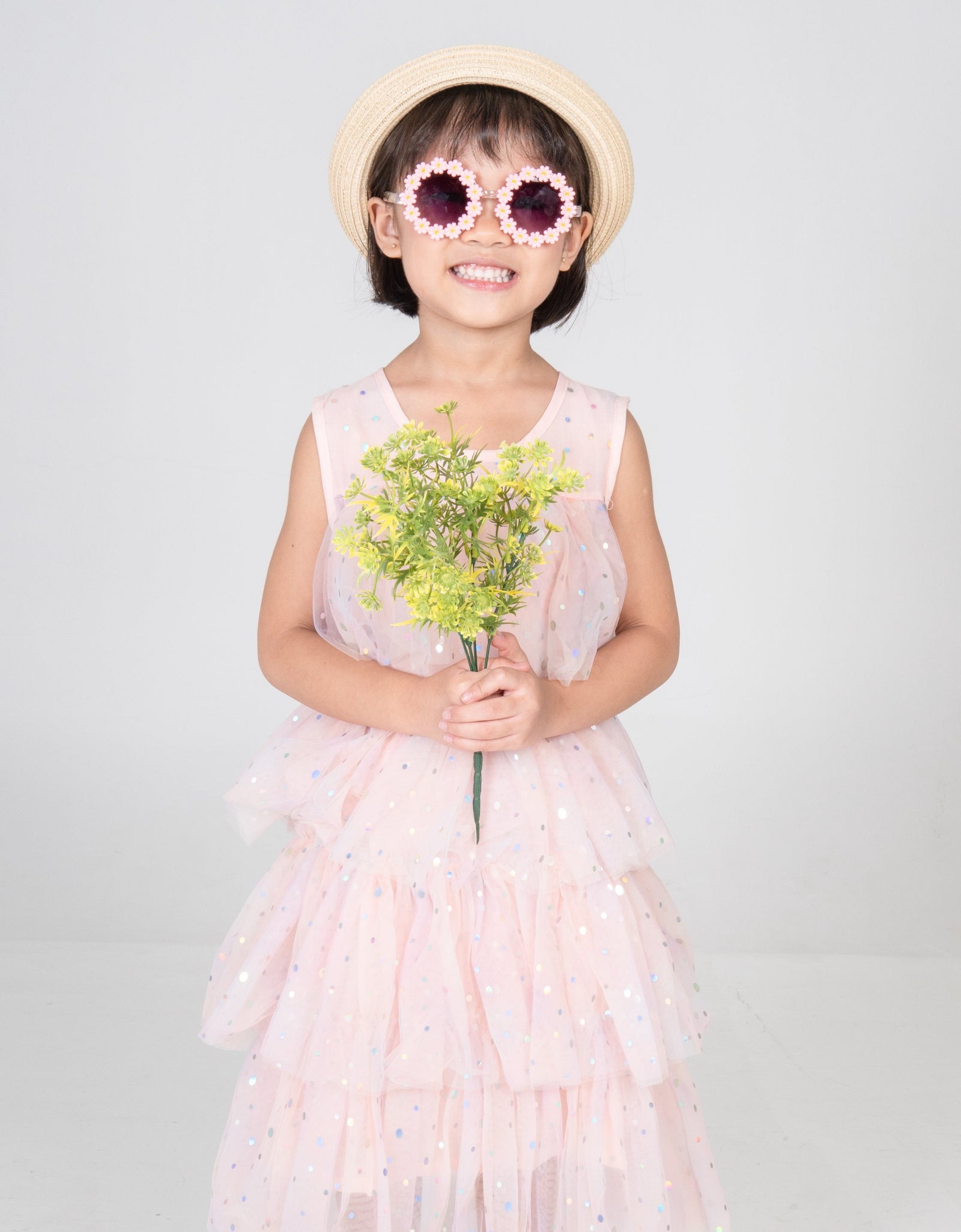 Peach Pink Ribbon & Flower Sunglasses Set