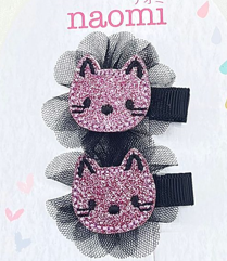 Load image into Gallery viewer, Pink Cat With Black Hair Net Hair Clip
