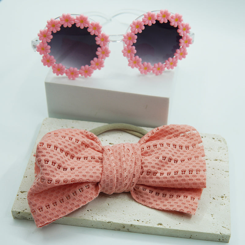 Peach Pink Ribbon & Flower Sunglasses Set